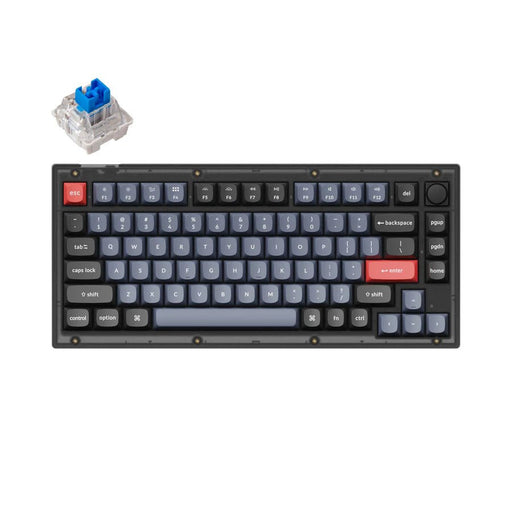 Keychron - V1 75% 透明黑 有線 QMK/VIA RGB Mac/Win 熱插拔(含旋鈕) 機械鍵盤 - Fin Shop Taiwan