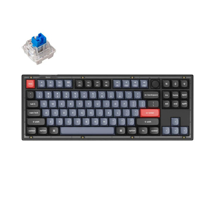 Keychron - V3 80% 透明黑 有線 QMK/VIA RGB Mac/Win 熱插拔(含旋鈕) 機械鍵盤 - Fin Shop Taiwan